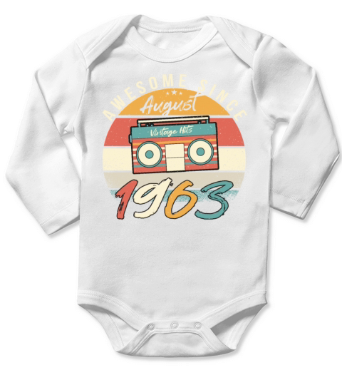 August 1963 Birthday Greeting Long Sleeve Baby One-Piece