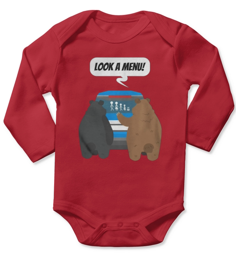 Bear Say Look A Menu Tee Shirt Long Sleeve Baby One-Piece