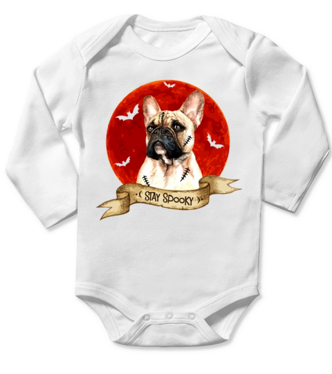 Frenchie Dog Zombie Stay Spooky Long Sleeve Baby One-Piece