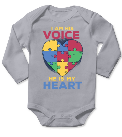 I Am His Voice He Is My Heart Autism Awareness Son Long Sleeve Baby One-Piece