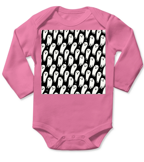 October Halloween Black and White Ghosts Long Sleeve Baby One-Piece