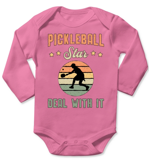 Pickleball Star Deal With It Dink Paddle Player Long Sleeve Baby One-Piece