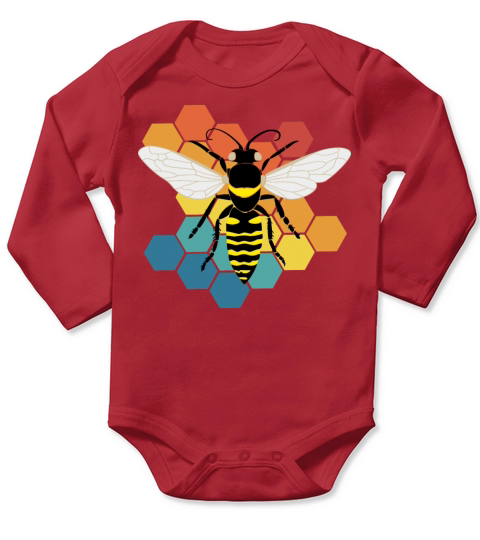 Vintage Honeycomb With Honeybee Bee Retro Long Sleeve Baby One-Piece