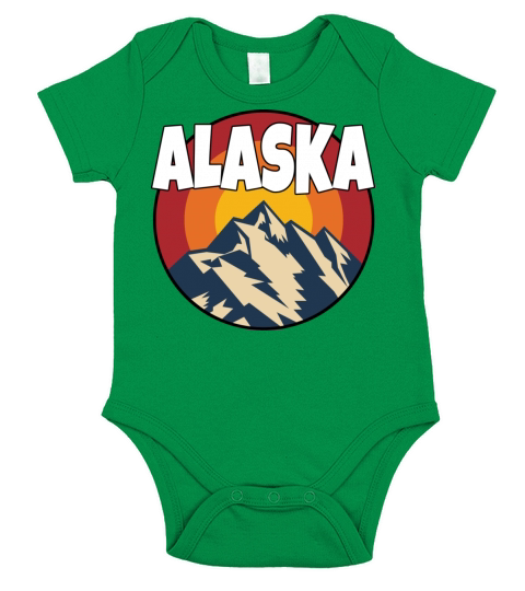 Alaska - Colorful Mountain Range Short Sleeve Baby One-Piece