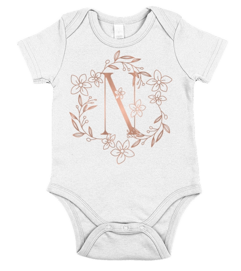 Cute Rose Gold Floral Monogram N Short Sleeve Baby One-Piece