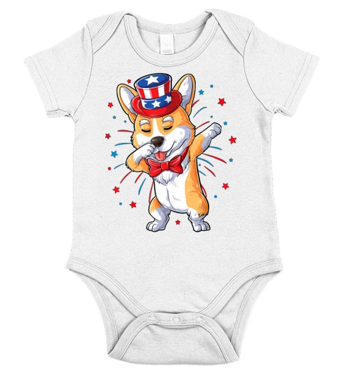 Dabbing Corgi 4th Of July Men Women Usa American Flag Premium Shirt Short Sleeve Baby One-Piece