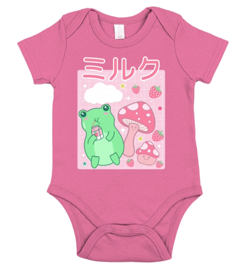 Kawaii Frog Japanese Cottagecore Mushroom Short Sleeve Baby One-Piece