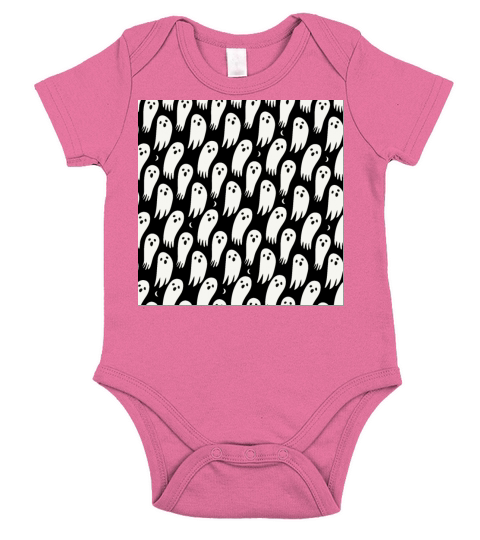 October Halloween Black and White Ghosts Short Sleeve Baby One-Piece