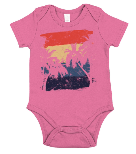 Retro Coconut Palm Tree Hawaiian Beach Vacation Short Sleeve Baby One-Piece