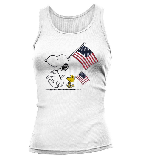 Snoopy and Woodstock holding American flag 4th of july shirtn Tank top Woman