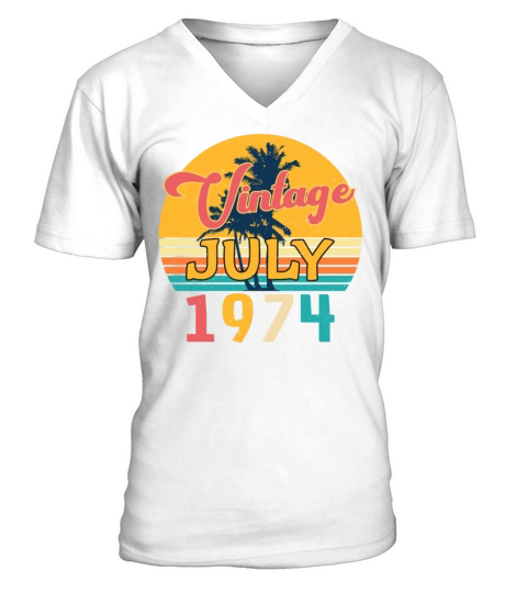 1974 July Vintage With Palm Trees V-Neck T-shirt