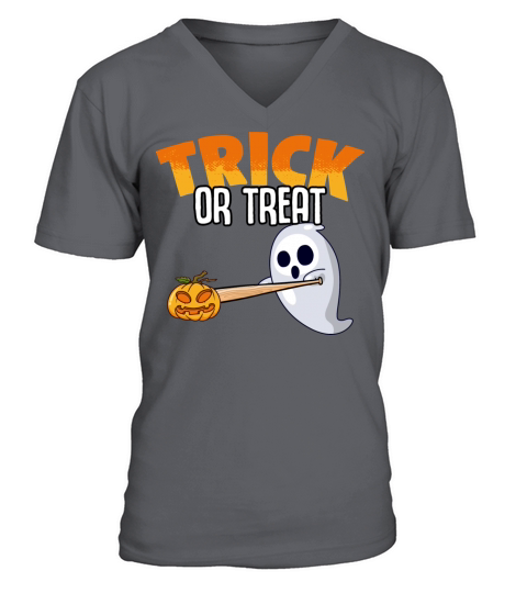 Creepy Baseball Pumpkin Ghost For Trick Or Treat V-Neck T-shirt