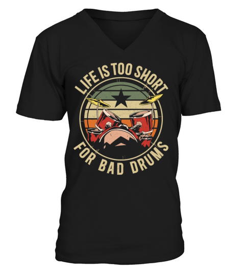 Drummer Drum Set Vintage Retro V-Neck T-shirt