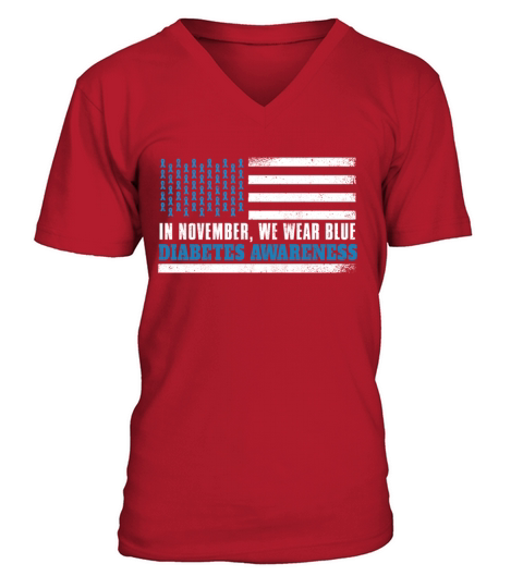 Flag Blue In November Diabetes Awareness Month V-Neck T-shirt