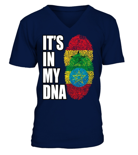 Ghanaian And Ethiopian Mix Heritage DNA Flag V-Neck T-shirt