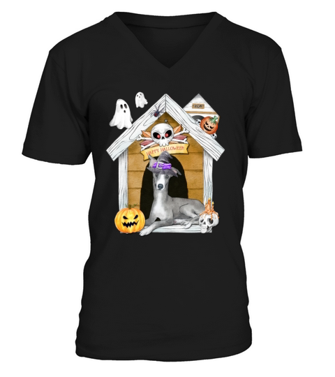 Halloween Greyhound Dog Witch V-Neck T-shirt