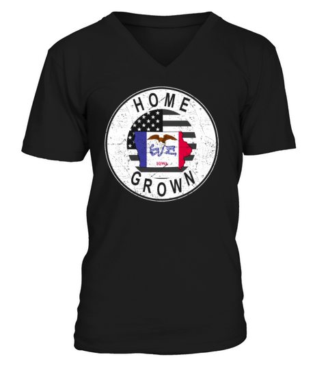 Land Map America US Flag Home Grown Iowa V-Neck T-shirt