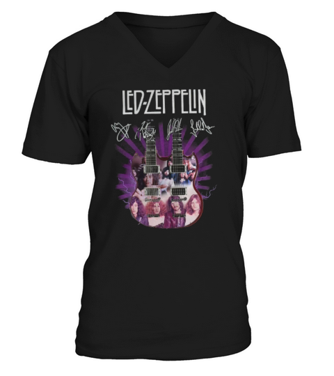 Led Zeppelin signatures two guitar shirt V-Neck T-shirt