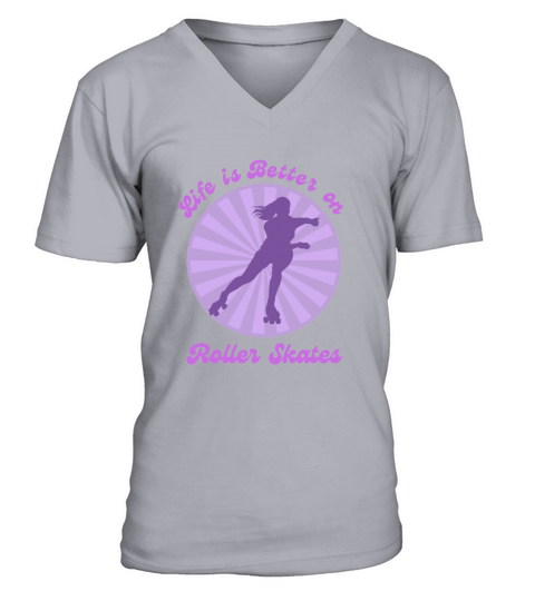 Life is Better on Roller Skates Purple Sunset V-Neck T-shirt