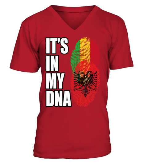Malian And Albanian Mix Heritage DNA Flag V-Neck T-shirt