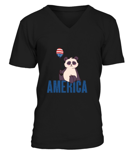 Panda America 4th of July Independence Day Freedom V-Neck T-shirt