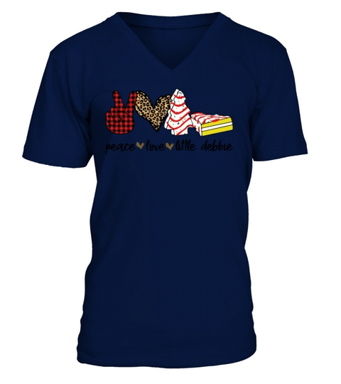 Peace Love Little Debbie Plaid Leopard Xmas Tree V-Neck T-shirt