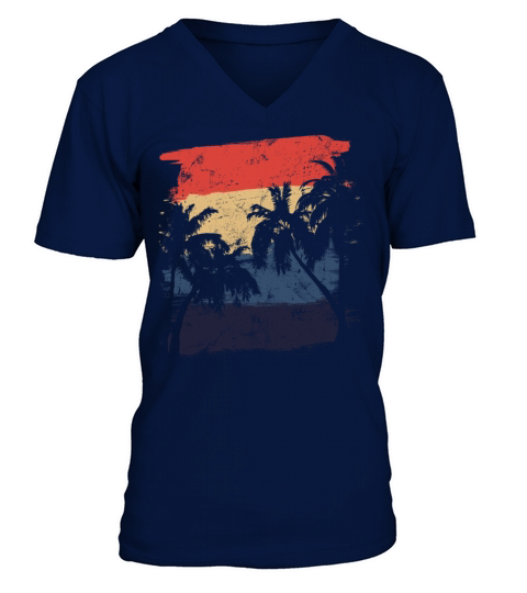 Retro Coconut Palm Tree Hawaiian Beach Vacation V-Neck T-shirt