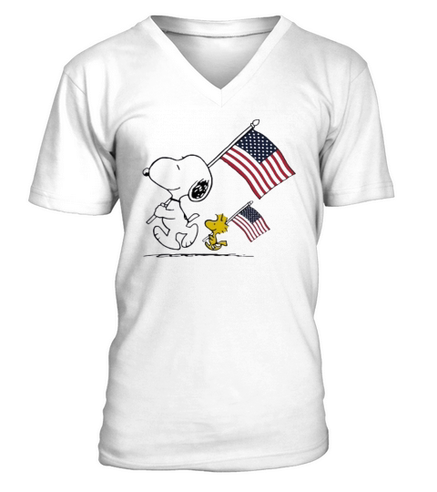 Snoopy and Woodstock holding American flag 4th of july shirtn V-Neck T-shirt