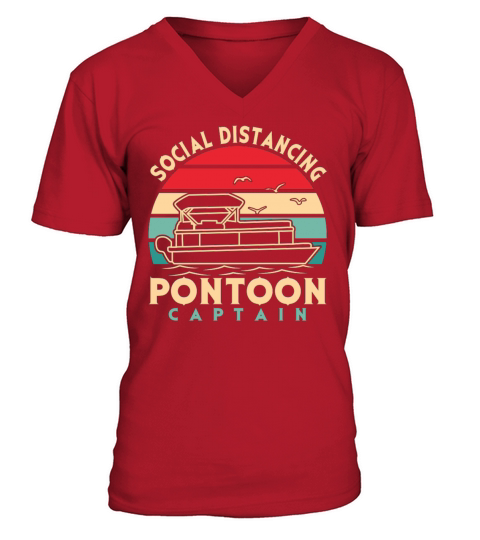 Vintage Social Distancing Pontoon Captain Gift V-Neck T-shirt
