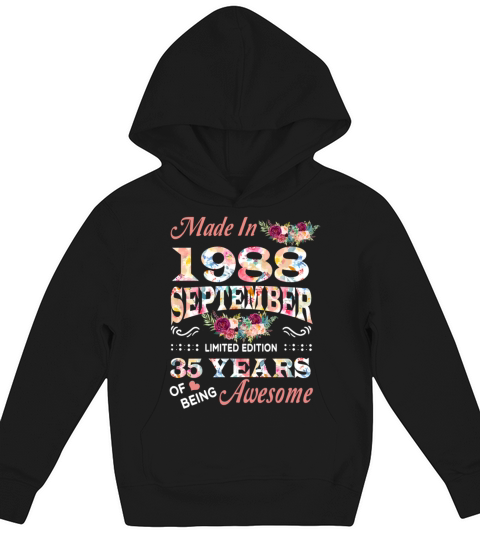 September 1988 Flower 35 Years Of Being Awesome Kids Hoodie