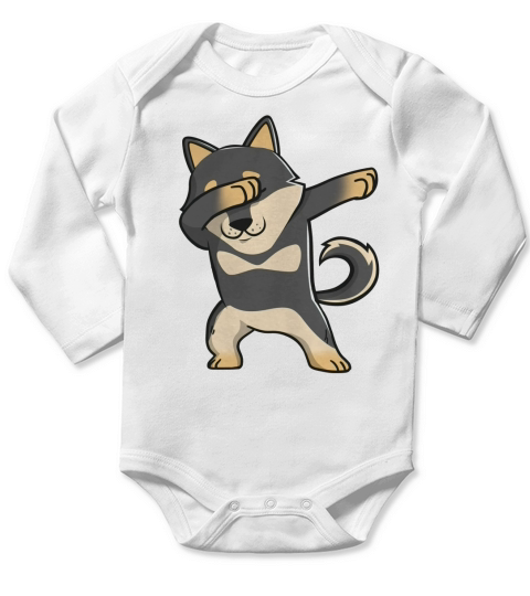 Funny Black Shiba Inu Dabbing Long Sleeve Baby One-Piece
