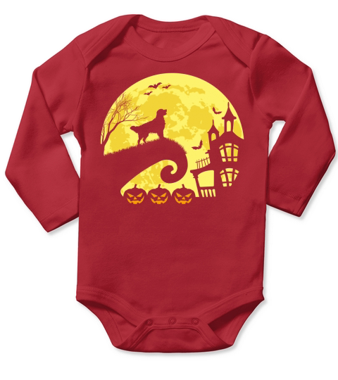 Golden Retriever and Halloween moon Funny Long Sleeve Baby One-Piece