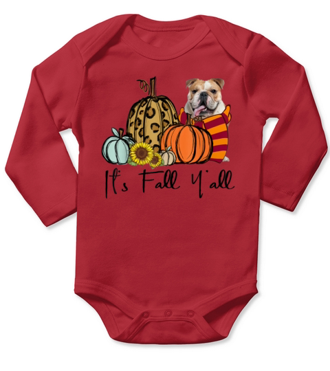 Its Fall Yall English Bulldog Leopard Pumpkin Su Long Sleeve Baby One-Piece