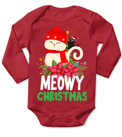 Meowy Christmas Cat Long Sleeve Baby One-Piece