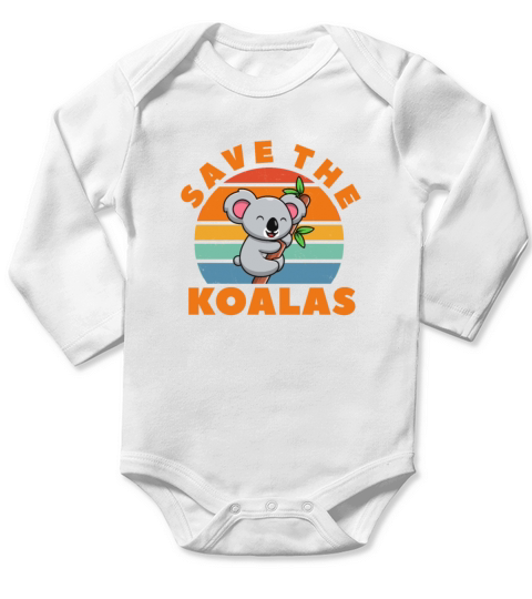 Save The Koalas Retro Vintage Long Sleeve Baby One-Piece