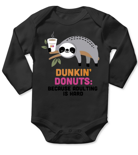 Sloth Dunkin’ Donuts because adulting is hard Long Sleeve Baby One-Piece