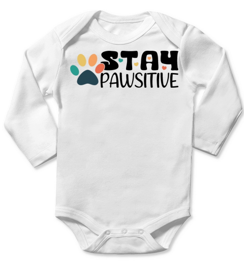 Stay Pawsitive Vintage Black Text Long Sleeve Baby One-Piece