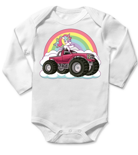 Unicorn Monster Truck Magical Horn Pony Garage Long Sleeve Baby One-Piece