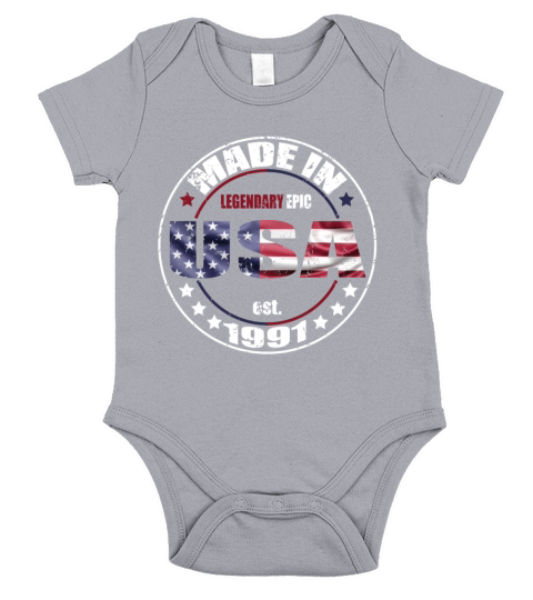 Birthday Saying Born USA 1991 Short Sleeve Baby One-Piece