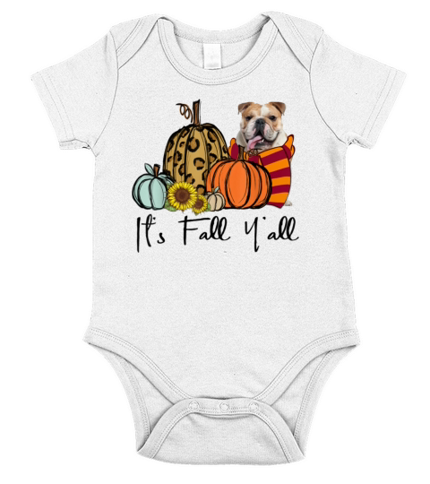 Its Fall Yall English Bulldog Leopard Pumpkin Su Short Sleeve Baby One-Piece