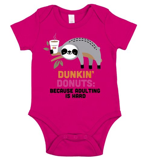 Sloth Dunkin’ Donuts because adulting is hard Short Sleeve Baby One-Piece