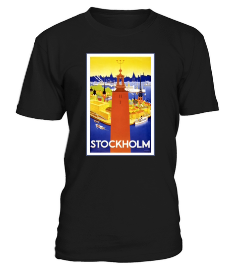 Vintage Stockholm Sweden Travel Poster T Shirt T-Shirt Unisex