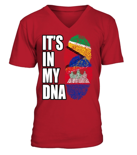 Guyanese And Cambodian Mix Heritage DNA Flag V-Neck T-shirt