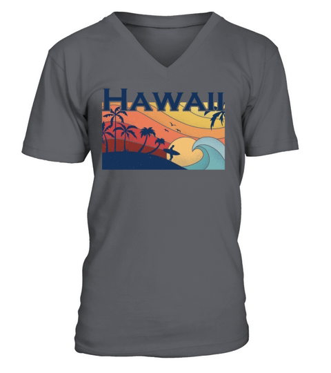 Hawaii Surfer - Sunset - Palm Trees Retro Vintage V-Neck T-shirt