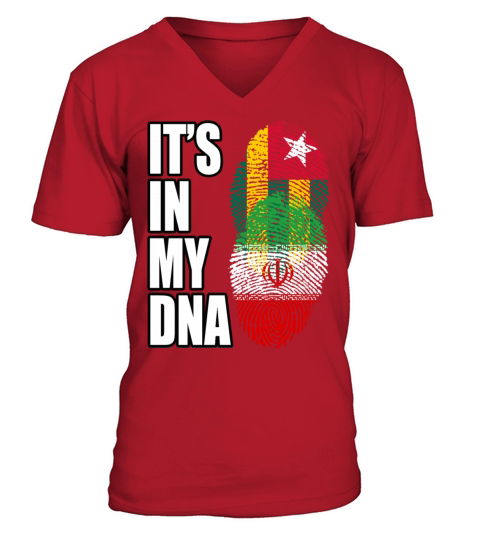 Togolese And Iranian Mix Heritage DNA Flag V-Neck T-shirt