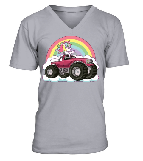 Unicorn Monster Truck Magical Horn Pony Garage V-Neck T-shirt