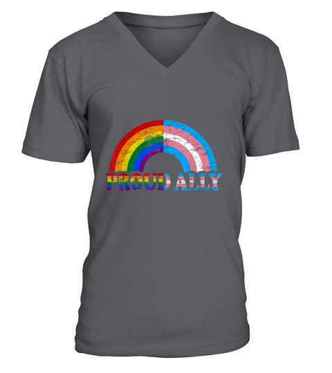 Vintage Proud Ally Flag Rainbow LGBT Transgender Pride Month shirt V-Neck T-shirt
