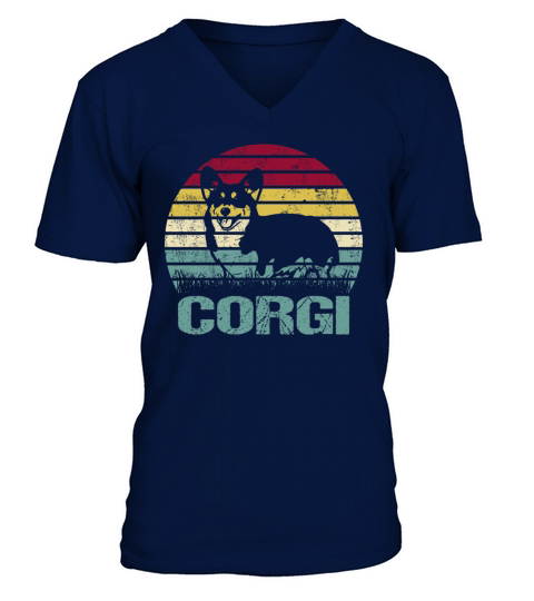 Welsh Corgi Cardigan Dog Retro Vintage V-Neck T-shirt