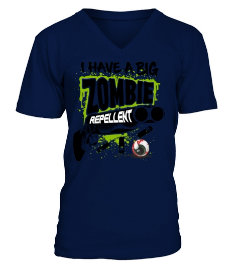 Zombie Repellent Halloween Funny Gun Art Light V-Neck T-shirt