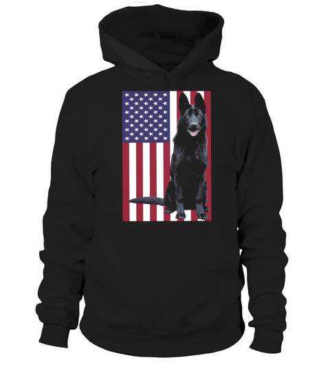 Black German Shepherd with US Flag Hoodie Unisex